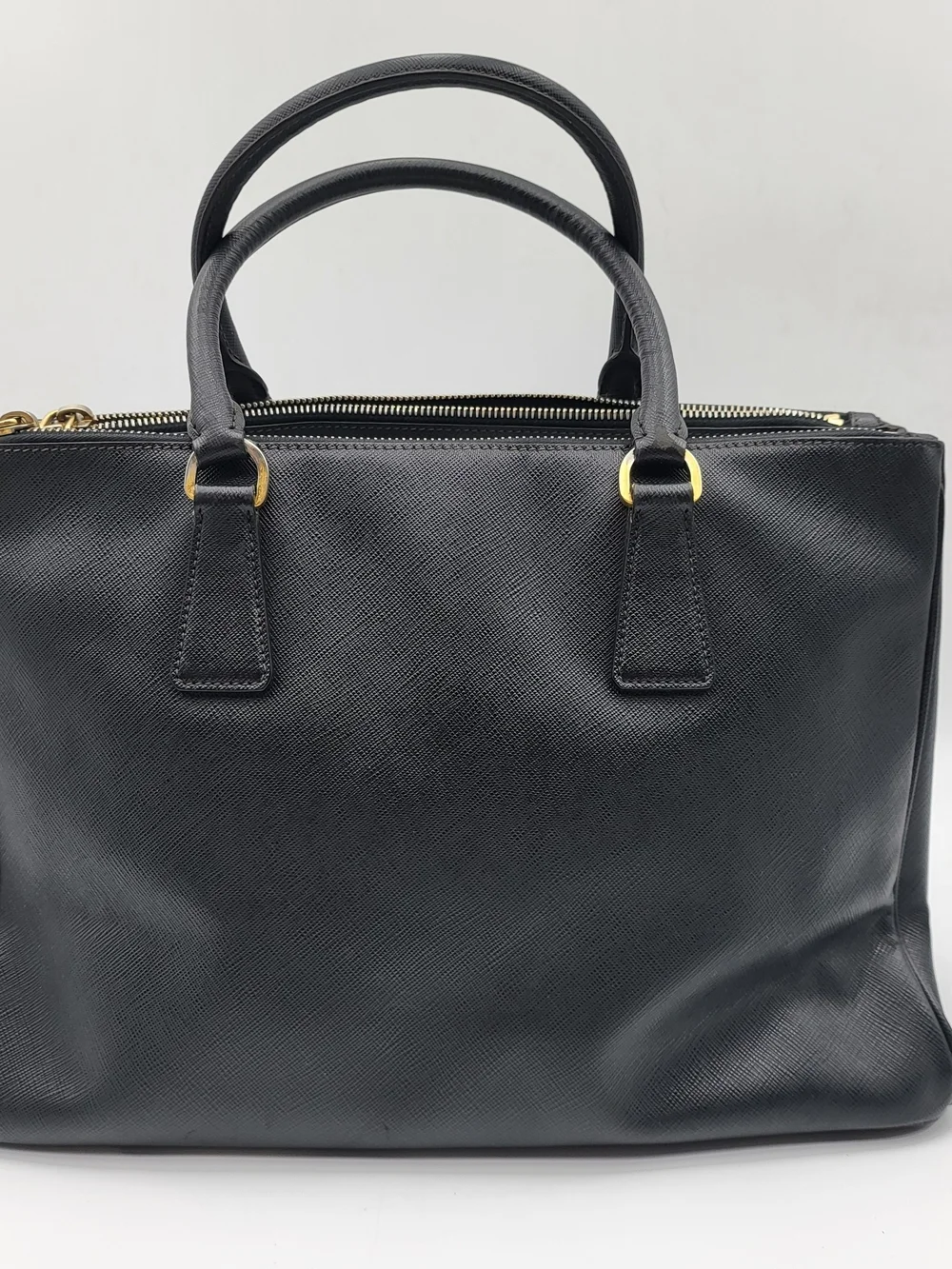 PRADA Black Saffiano Galleria Lux Leather Double Zip Medium Tote Bag,Auth w/COA.